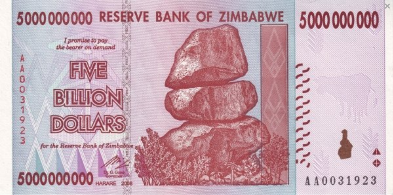 Zimbabwe 5 mld dolarów Kamienie 2008 p-84a