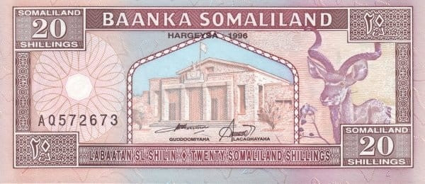 Somaliland 20 szylingów Wielbłądy 1996 P-3b