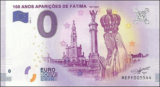 UE 0 euro 100 anos aparicoes de fatima 2017.1